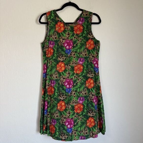 Notations Dresses & Skirts - Notations Leopard Floral Tropical Tank Above Knee Shift Dress Vacation Resort M